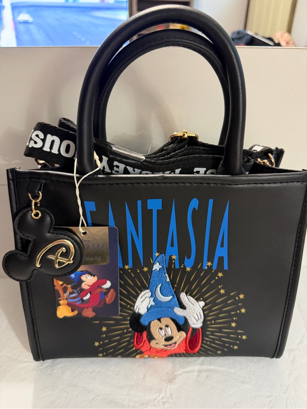 Disney Fantasia Black Tote Bag with Mickey Sorcerer Design